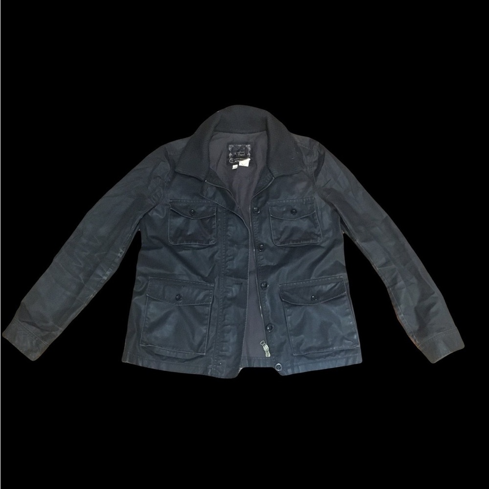 J Crew SMALL Dark Olive Green Washed & Aged Utility Jacket Gold Antique Hardware